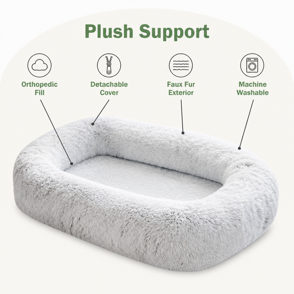 Ortekor Orthopedic & Washable Faux Fur Human Dog Bed (Detachable Cover)