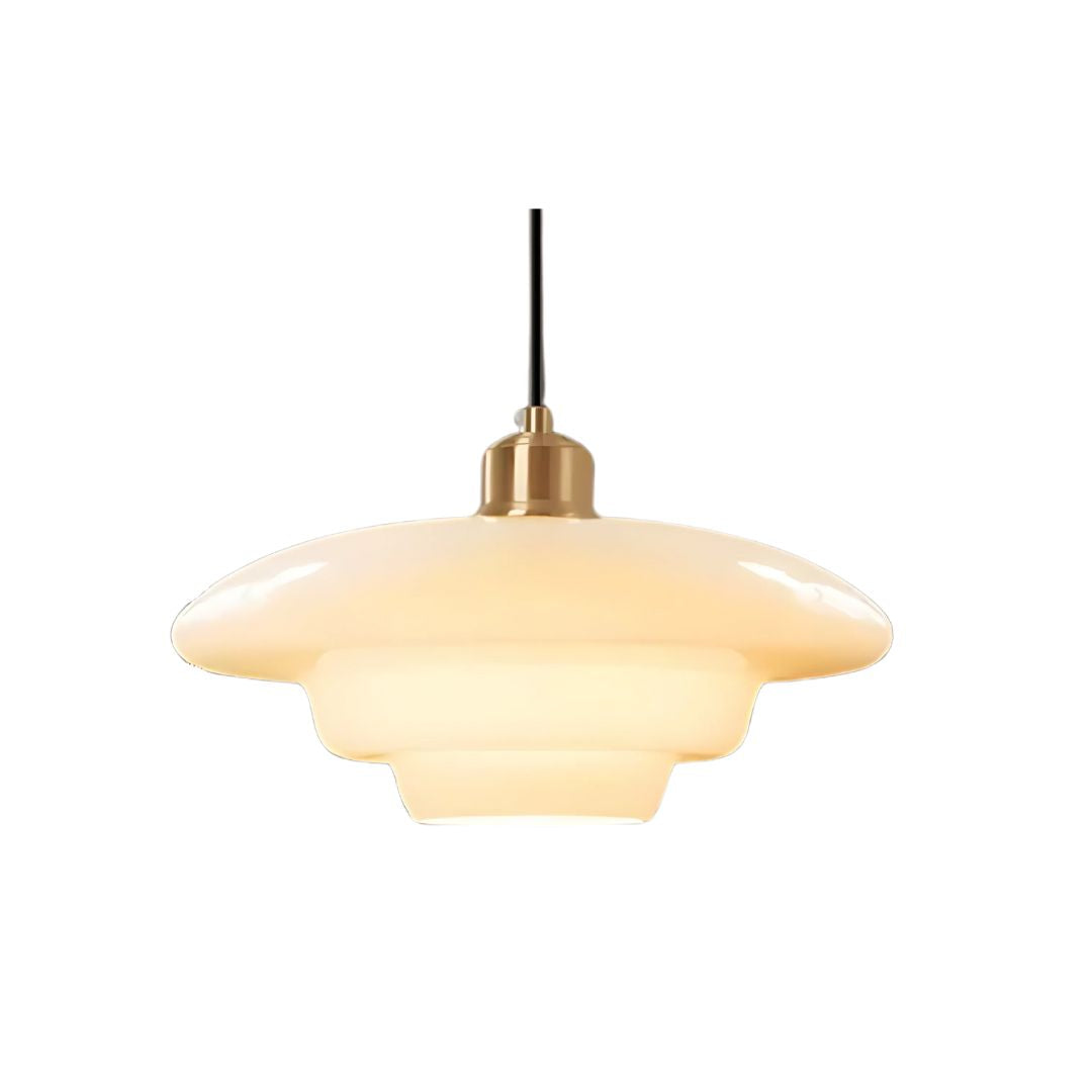 Adjustable Drop Ceiling Light with Cream Glass Shade and Gold Finish for Dining Room Kitchen Island Counter 47 in Cord E27 Socket Modern Far