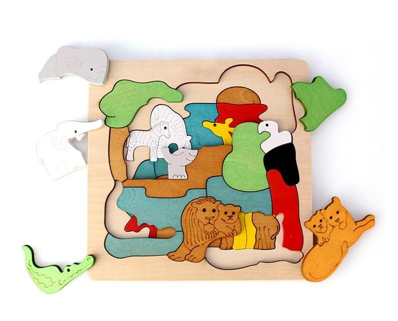Multi-Layer Animal Puzzle for Toddlers – Wooden Montessori Toy for Fine Motor Skills & Shape Learning