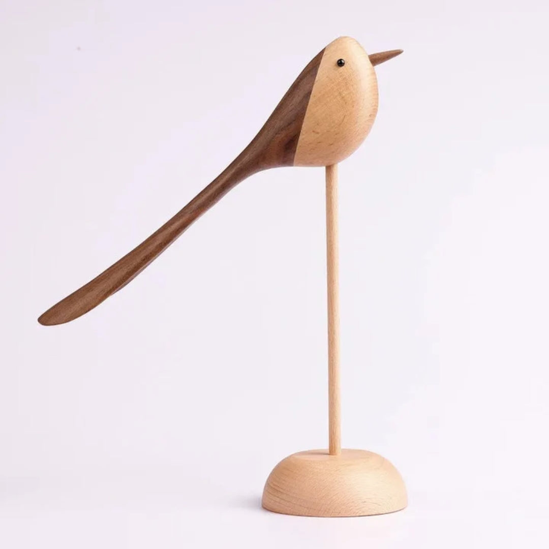Handcrafted Wooden Bird Sculptures Set of 2 Decorative Figurines Modern Redwood Accent Pieces for Living Room Bedroom Office Mantel