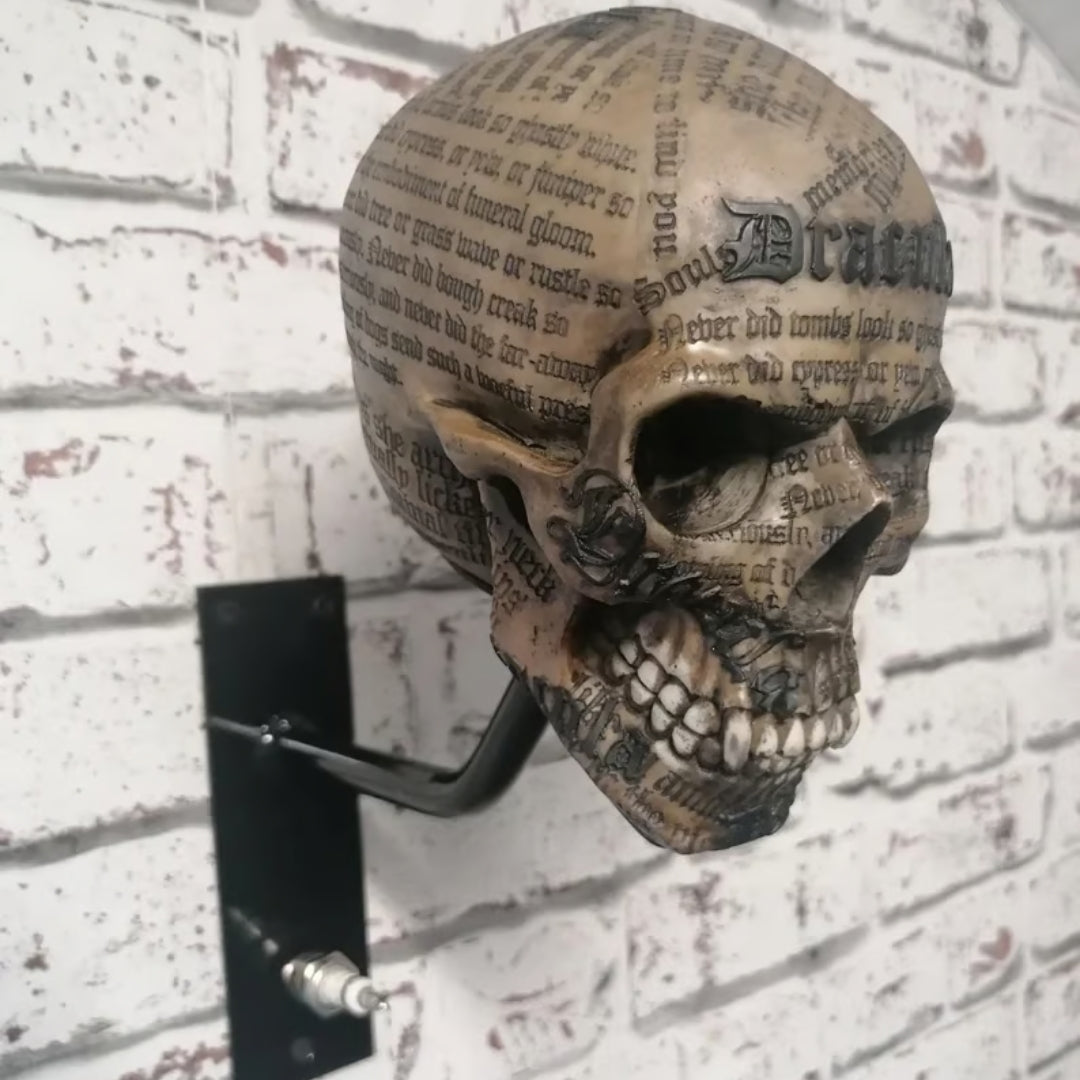 Skull Wall Mount Helmet Holder with Coat Hook for Motorcycle Gear Storage Rack Adjustable Organizer for Garage Entryway Workshop Man Cave