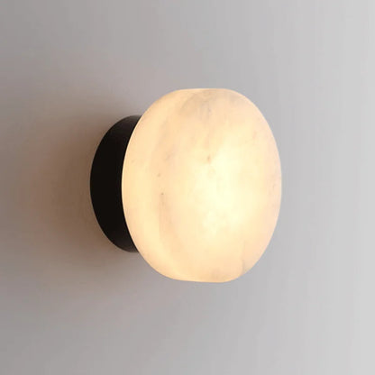 Natural Marble Wall Sconce with Glass Shade – Scandinavian LED Accent Light for Bedroom, Hallway & Living Room