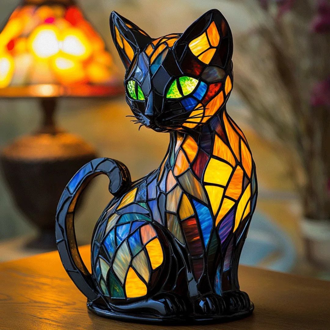 Handcrafted Cat Table Lamp with Warm Glow for Bedroom Nightstand Decor | Whimsical Feline Accent Light for Cat Lovers