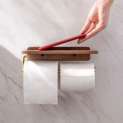 Bathroom Tissue Dispenser with Storage Shelf | Space-Saving Wood Wall Mount for Small Powder Rooms, En-Suites & Modern Restrooms | Natural W