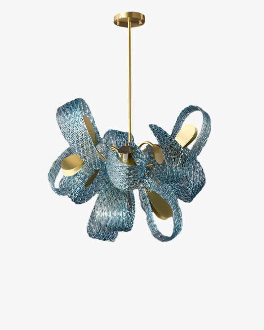 19-Light Glass Ceiling Fixture with Peacock Art Design for Dining Rooms & Large Spaces