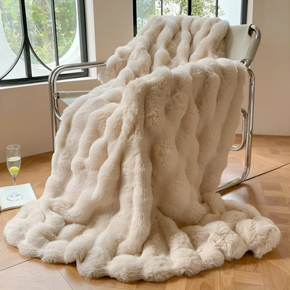 Faux Fur Throw Blanket 59 x 79 Inches Beige Polyester for Couch Bed Bedroom Soft Warm Oversized Decorative Living Room Sofa Cover