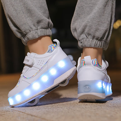 LED Light-Up Roller Skate Sneakers for Kids with Removable Wheels – USB Rechargeable Inline Shoes for Boys & Girls