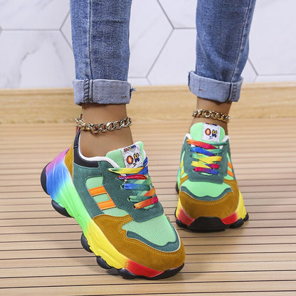 Women's Breathable Lace-Up Sneakers with 1.6 in Platform Sole | Stretchy Fabric Walking Shoes for Everyday Comfort | Lightweight &
