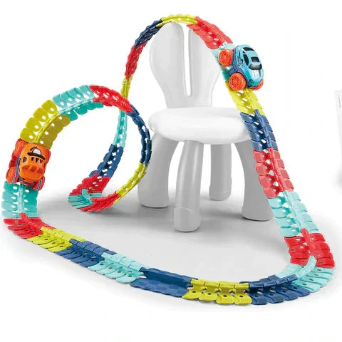 Bendable Snap-Together Car Track Set with Magnetic Vehicles for Kids Indoor Building and Racing Fun