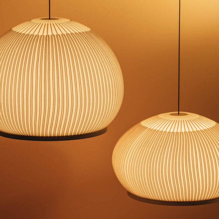 Ribbed Lycra Hanging Light Fixture – 18 in Round Dimmable LED Ceiling Pendant for Kitchen Island, Dining Table & Modern Living Areas