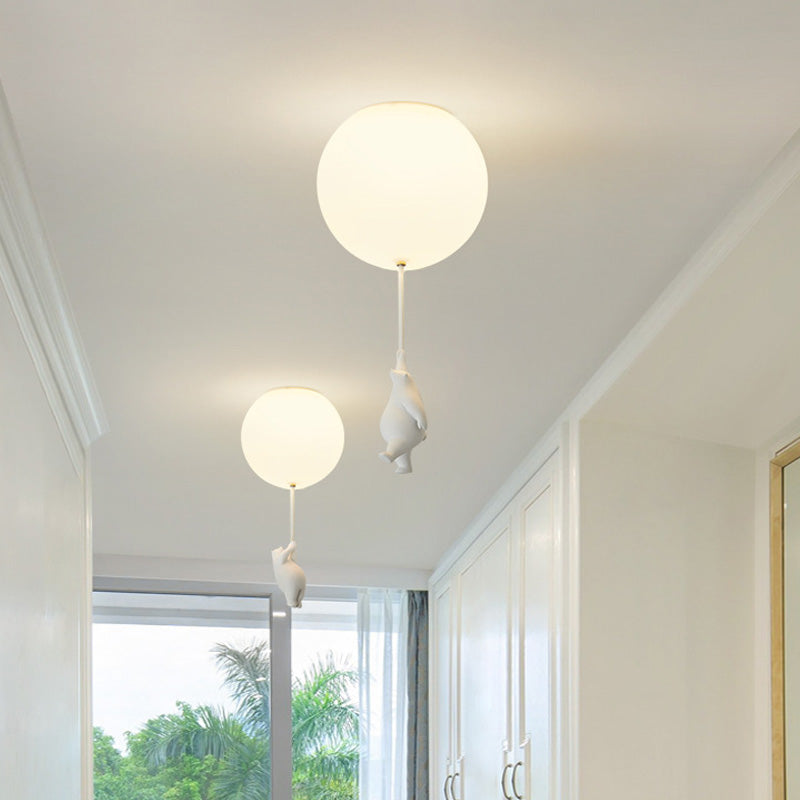 Kids LED Flush Mount Light with Bear & Balloon Design for Nursery Bedroom Playroom 5W White Acrylic Metal Fixture Low Ceiling Small Room Dec