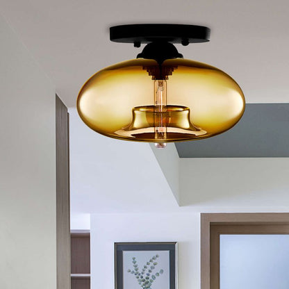 Glass Dome Overhead Light Fixture E26 Socket for Bedroom Living Room Home Interior Ambient Glow Compact Profile Metal Frame