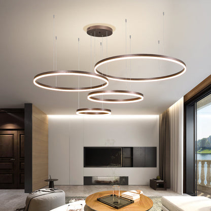 Tiered Ring Pendant Light Modern Metal Circular Chandelier for Dining Room Living Room Bedroom Kitchen Island Adjustable Height LED