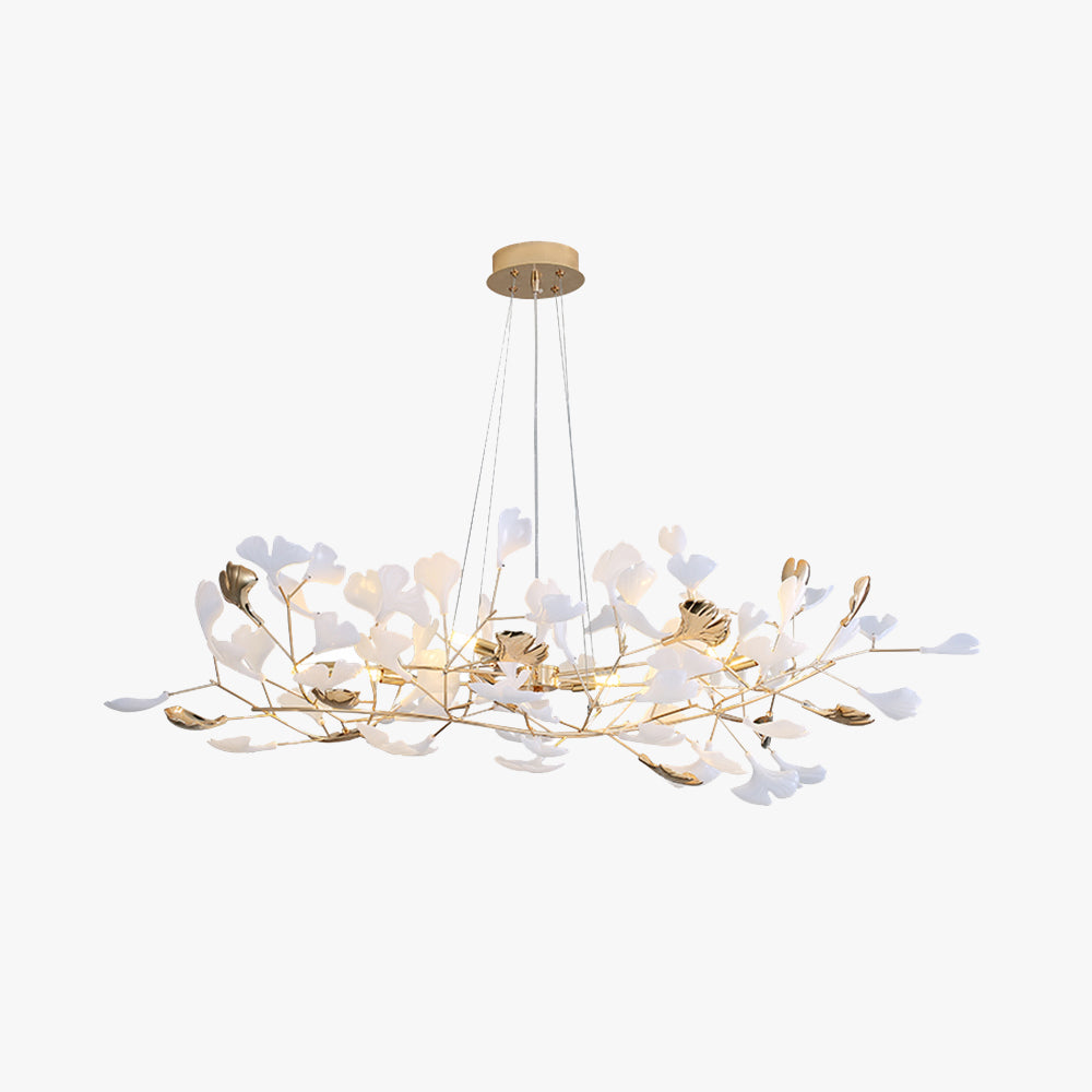 Ceramic Leaf Cluster Pendant Light with Adjustable Cord – Gold Metal Frame Multi-Bulb Chandelier for Dining Room, Living Room & Bedroom