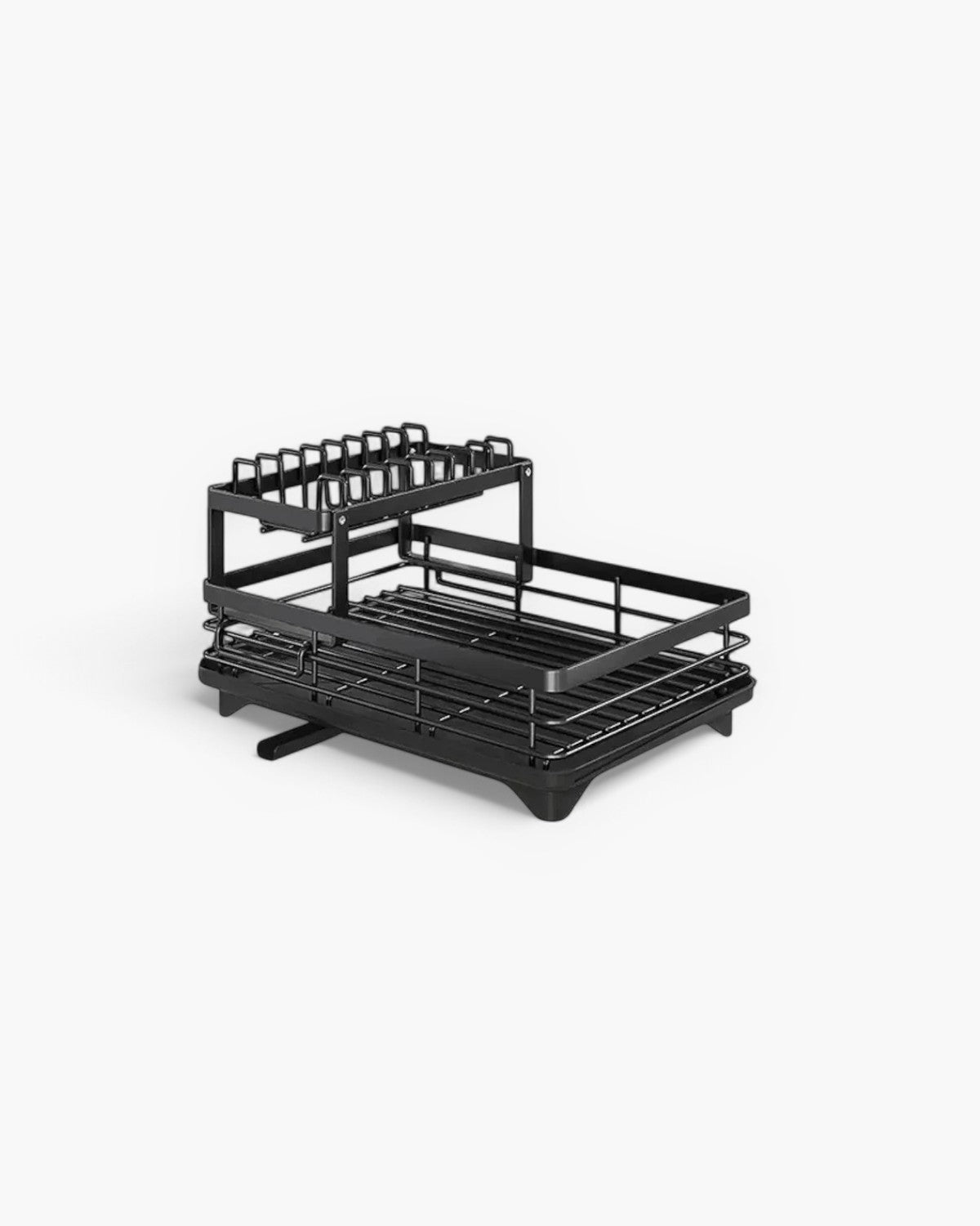 Carbon Steel Dish Drying Rack with 360° Rotating Drain Spout – Multi-Tier Kitchen Organizer for Countertop