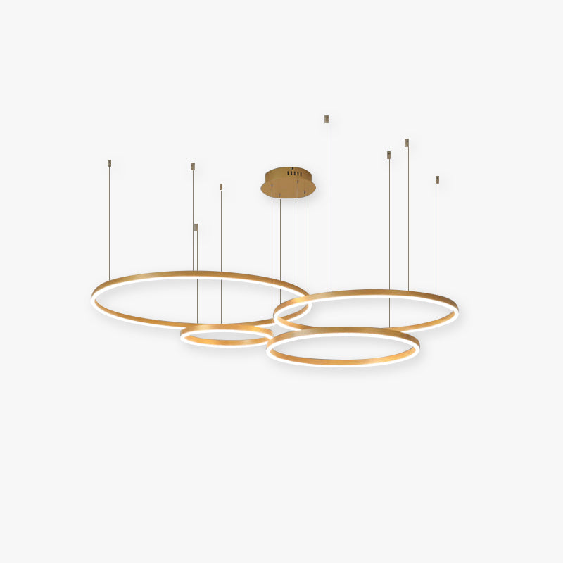 Multi-Ring LED Chandelier Adjustable Height Metal Acrylic Fixture 16-31 Inch Diameter Dimmable Suspended Ceiling Light for Dining Room Kitch