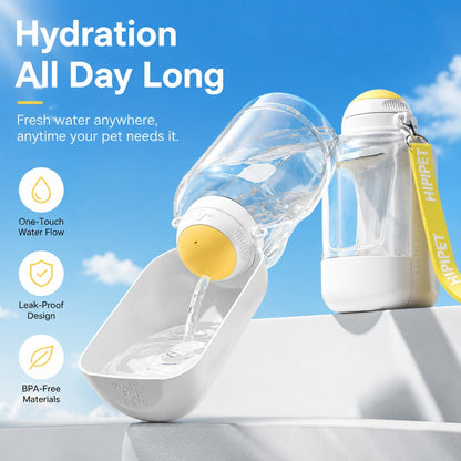 Ortekor 2-in-1 Portable Dog Water Bottle with Food Container – Large Capacity Pet Travel Water Fountain, Perfect for Walks, Camping, and Road Trips
