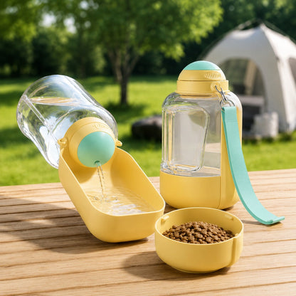 Ortekor 2-in-1 Portable Dog Water Bottle with Food Container – Large Capacity Pet Travel Water Fountain, Perfect for Walks, Camping, and Road Trips
