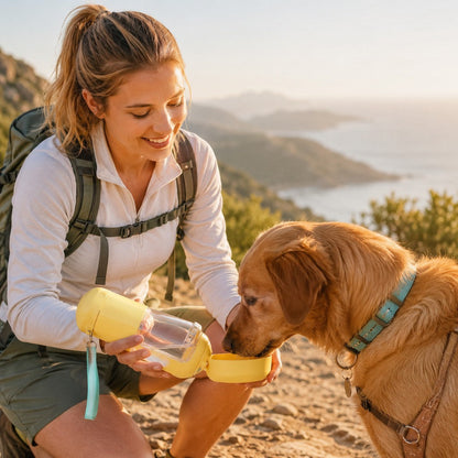 Ortekor 2-in-1 Portable Dog Water Bottle with Food Container – Large Capacity Pet Travel Water Fountain, Perfect for Walks, Camping, and Road Trips