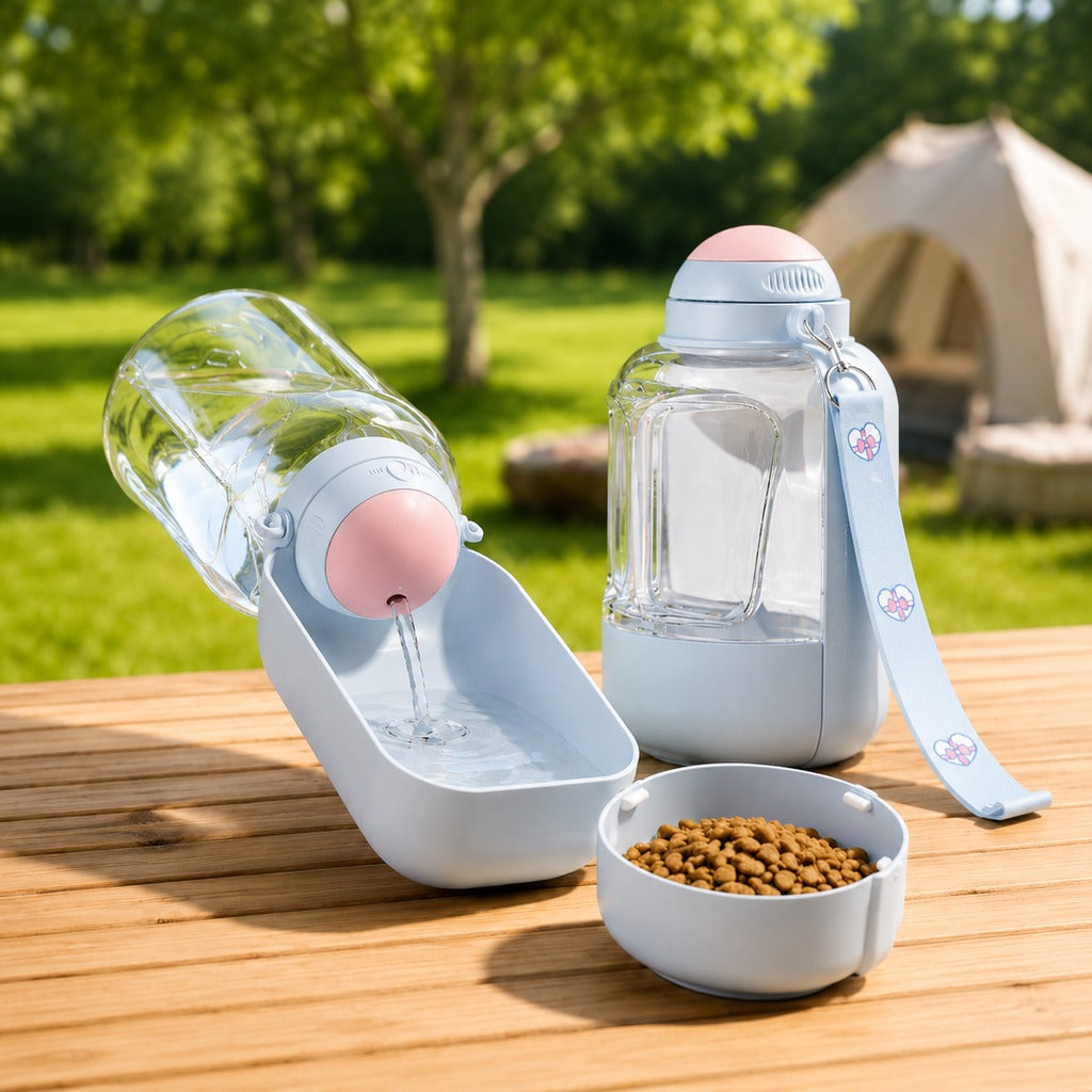 Ortekor 2-in-1 Portable Dog Water Bottle with Food Container – Large Capacity Pet Travel Water Fountain, Perfect for Walks, Camping, and Road Trips