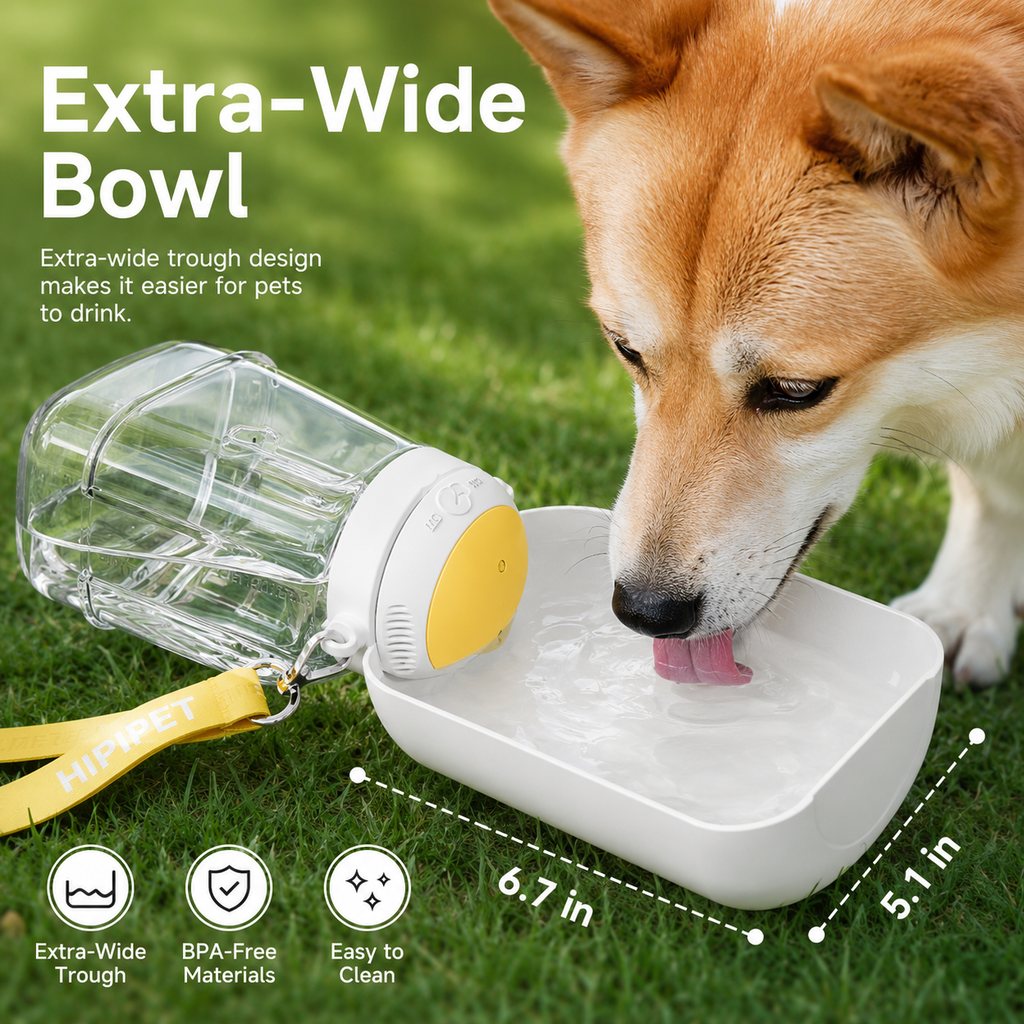 Ortekor 2-in-1 Portable Dog Water Bottle with Food Container – Large Capacity Pet Travel Water Fountain, Perfect for Walks, Camping, and Road Trips