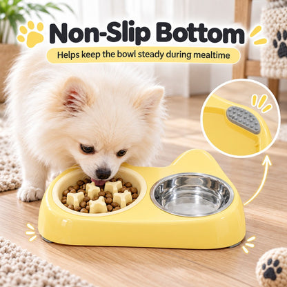 Ortekor 2-in-1 Cat Ear Pet Bowl for Cats and Small Dogs - Slow Feeder or Double Stainless Steel Bowls for Slower, Cleaner Mealtimes