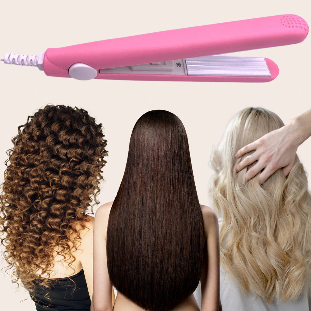 Compact Ceramic Hair Straightener & Curler 2-in-1 | 30-Second Heat-Up | Travel-Size Styling Iron with Tourmaline Plates for Smooth Curls