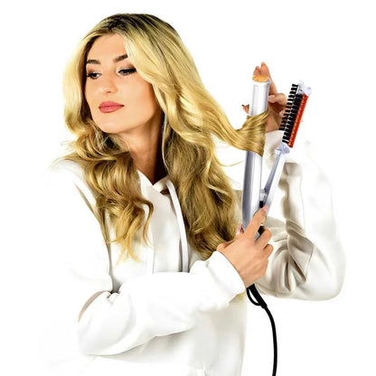 2-in-1 Rotating Iron Hair Brush with Rapid Heating | Effortless Styling for Waves and Curls