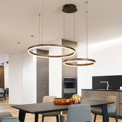 Multi-Ring LED Ceiling Light Fixture Adjustable Height Metal & Acrylic for Dining Room Bedroom Kitchen Modern Hanging Lamp Indoor Lighting D
