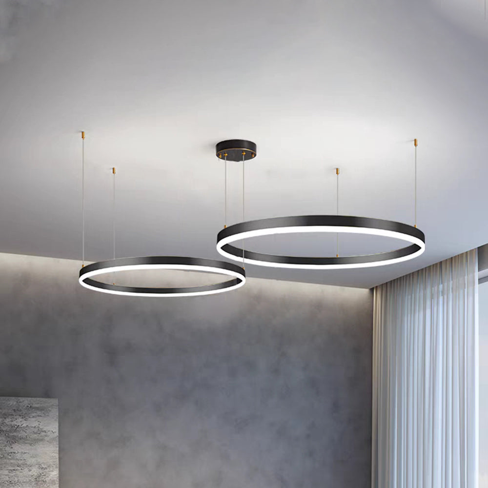 Multi-Ring LED Ceiling Light Fixture Adjustable Height Metal & Acrylic for Dining Room Bedroom Kitchen Modern Hanging Lamp Indoor Lighting D