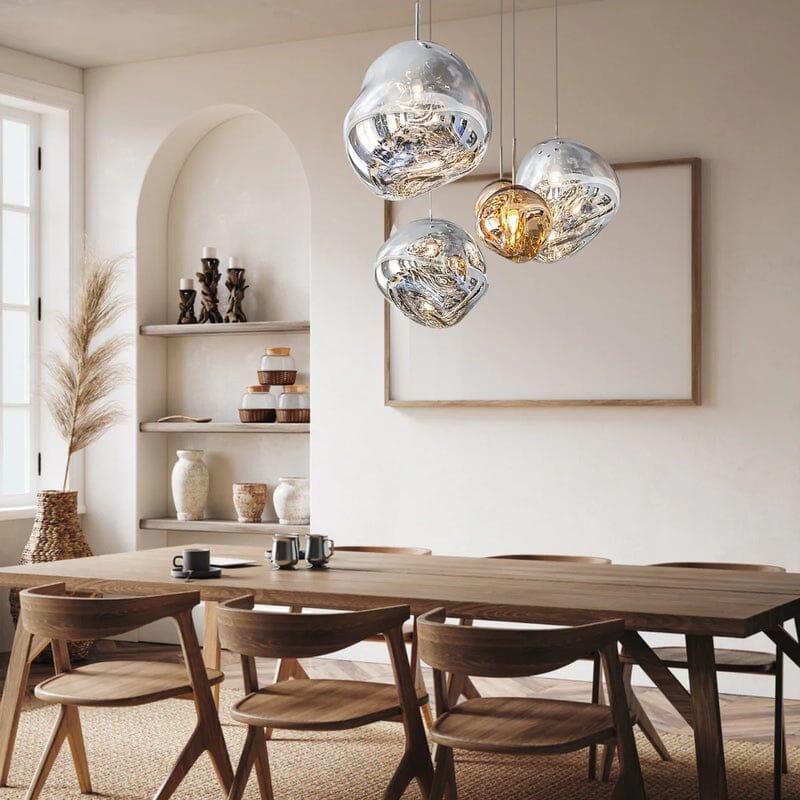 Reflective Globe Hanging Light Fixture Adjustable Height E27 Socket for Kitchens Dining Rooms | Modern Orb Ceiling Lamp Chrome Gold Glass