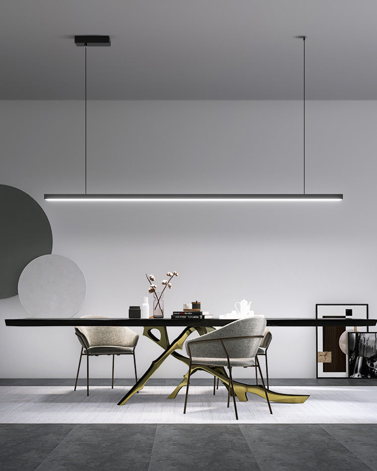 Suspended LED Strip Fixture for Countertop Islands – Dimmable Metal Bar Light with Remote in Matte or Gloss White – 39 to 102 in Adjustable