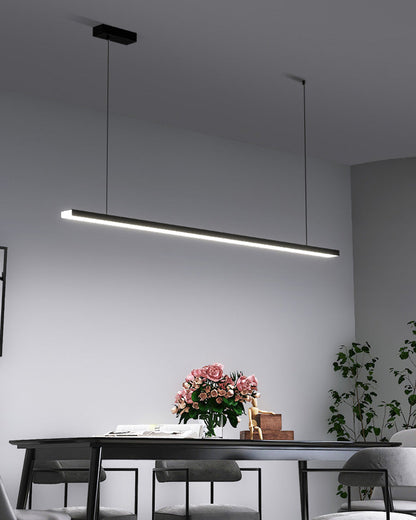 Suspended LED Strip Fixture for Countertop Islands – Dimmable Metal Bar Light with Remote in Matte or Gloss White – 39 to 102 in Adjustable