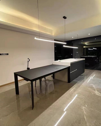 Suspended LED Strip Fixture for Countertop Islands – Dimmable Metal Bar Light with Remote in Matte or Gloss White – 39 to 102 in Adjustable
