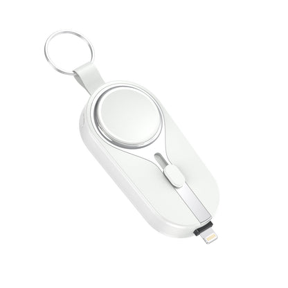 Clip-On Portable Power Bank with Wireless Charging Pad for Smartphones and Smartwatches, Lightweight Keychain Battery Pack with Carabiner At