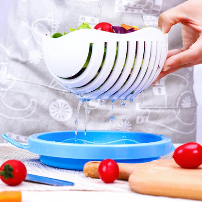 Quick Chop Vegetable Slicer Bowl with Strainer Basket – 60 Second Salad Prep Tool, Multi-Function Produce Cutter and Drainer for Healthy