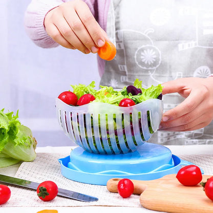 Quick Chop Vegetable Slicer Bowl with Strainer Basket – 60 Second Salad Prep Tool, Multi-Function Produce Cutter and Drainer for Healthy