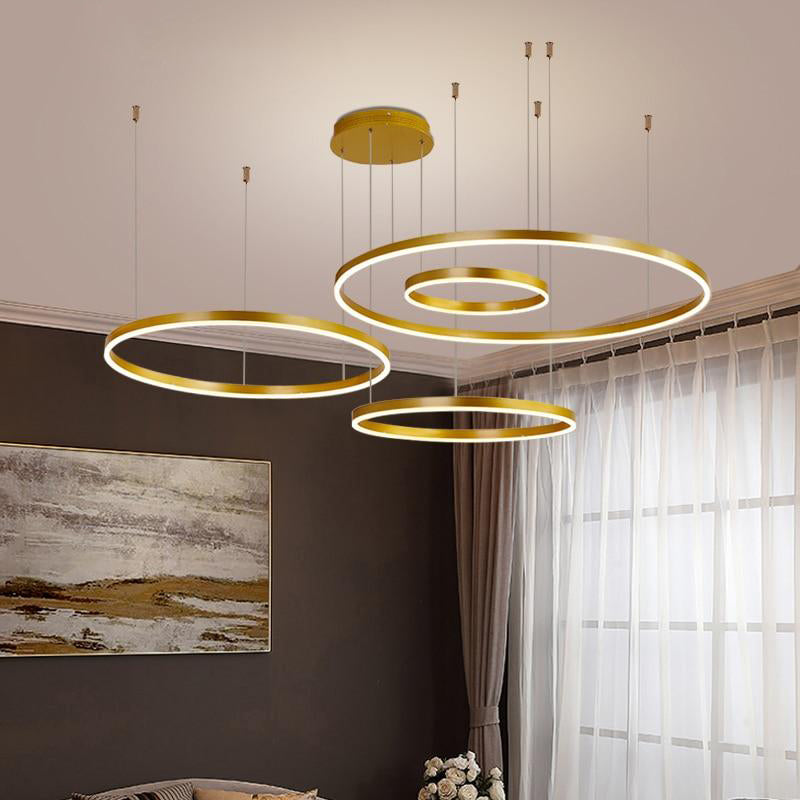 Tiered Ring Pendant Light Modern Metal Circular Chandelier for Dining Room Living Room Bedroom Kitchen Island Adjustable Height LED