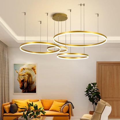 Tiered Ring Pendant Light Modern Metal Circular Chandelier for Dining Room Living Room Bedroom Kitchen Island Adjustable Height LED