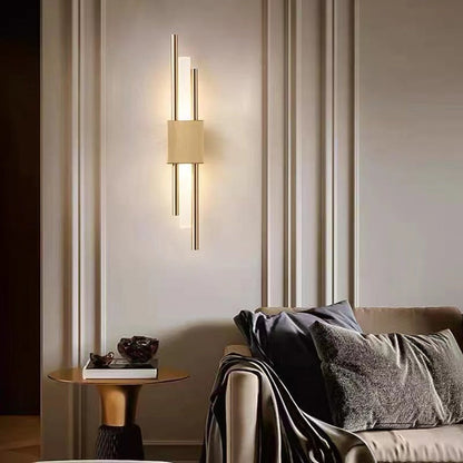 Modern Linear Wall Sconce with Marble Accents – Metal Construction, Warm LED Lighting for Bedroom & Living Room