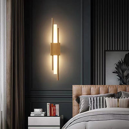 Modern Linear Wall Sconce with Marble Accents – Metal Construction, Warm LED Lighting for Bedroom & Living Room