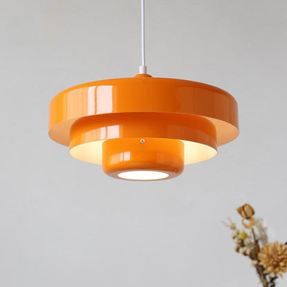 Hanging Ceiling Light Fixture for Kitchen Island Dining Room 14-Inch Round Tiered Metal Shade E26 Socket Adjustable Cord Modern Vintage Styl