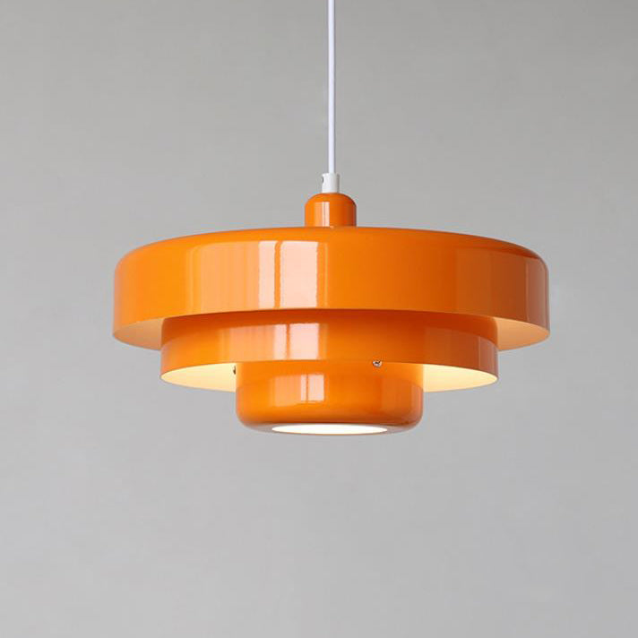 Hanging Ceiling Light Fixture for Kitchen Island Dining Room 14-Inch Round Tiered Metal Shade E26 Socket Adjustable Cord Modern Vintage Styl