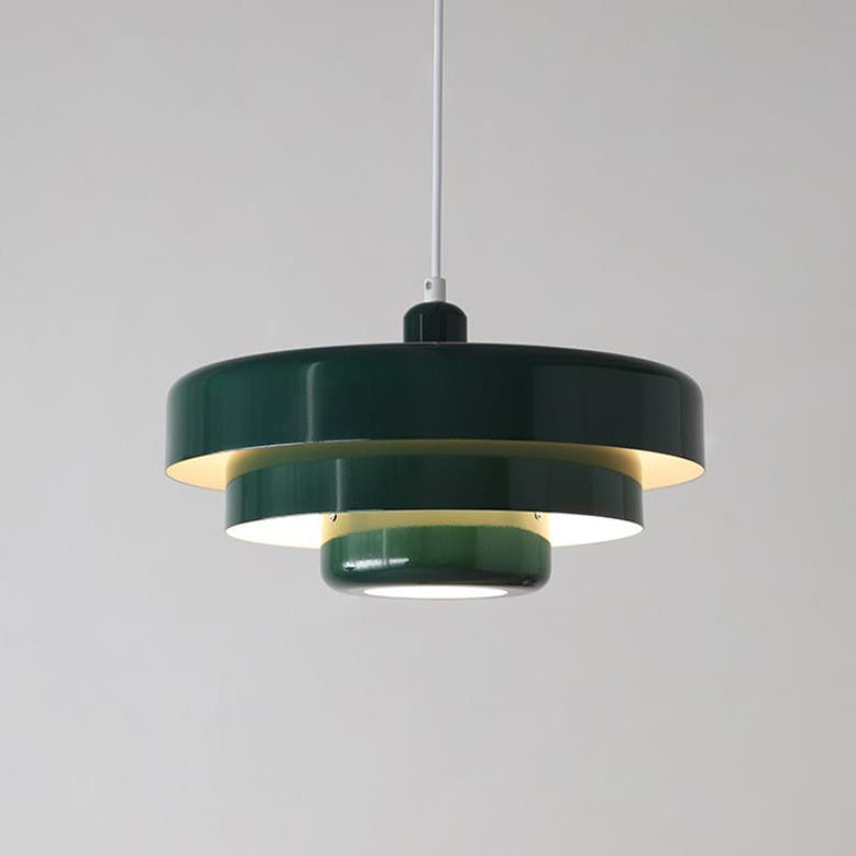 Hanging Ceiling Light Fixture for Kitchen Island Dining Room 14-Inch Round Tiered Metal Shade E26 Socket Adjustable Cord Modern Vintage Styl