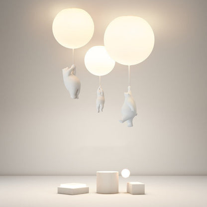 Kids Flush Mount Light Fixture with Teddy Bear & Balloon 5W LED for Nursery Playroom Bedroom White Acrylic Metal Ceiling Lamp for Children