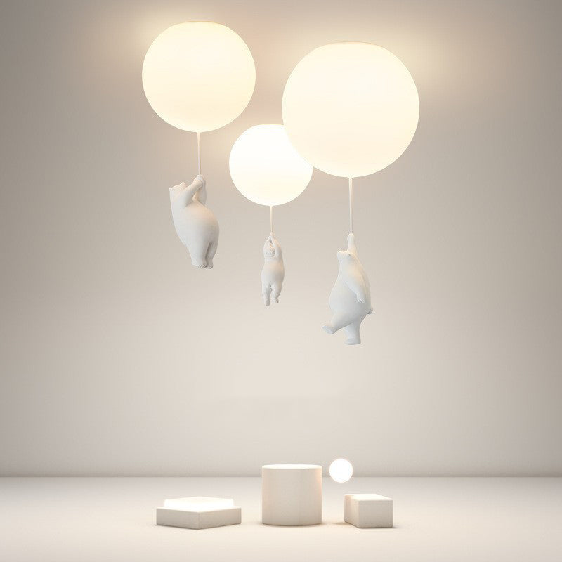 Kids Bedroom Light Fixture Bear & Balloon Flush Mount Nursery Lamp White Acrylic Playroom Overhead Lighting 5W LED For Small Rooms Indoor Ch