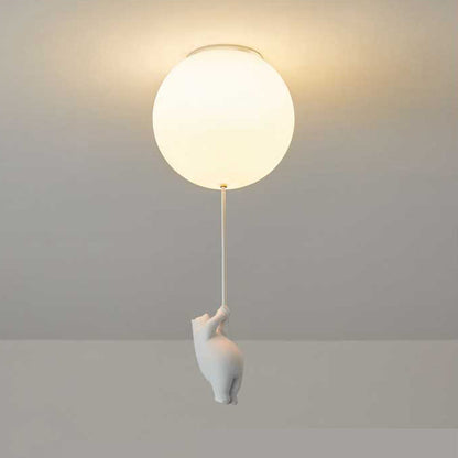 Kids Flush Mount Light Fixture with Teddy Bear & Balloon 5W LED for Nursery Playroom Bedroom White Acrylic Metal Ceiling Lamp for Children
