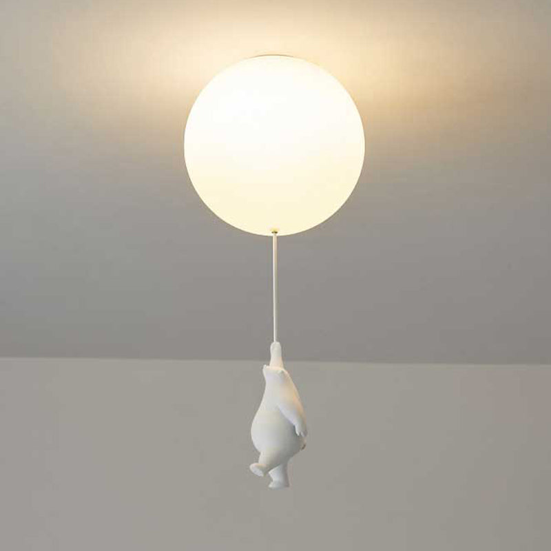 Kids LED Flush Mount Light with Bear & Balloon Design for Nursery Bedroom Playroom 5W White Acrylic Metal Fixture Low Ceiling Small Room Dec
