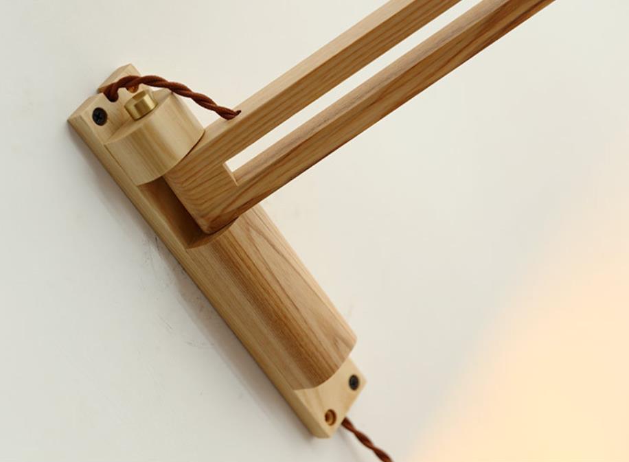 Extending Wall Sconce with Ribbed Glass Shade and Wood Arm for Bedroom, Living Room & Hallway Reading Light