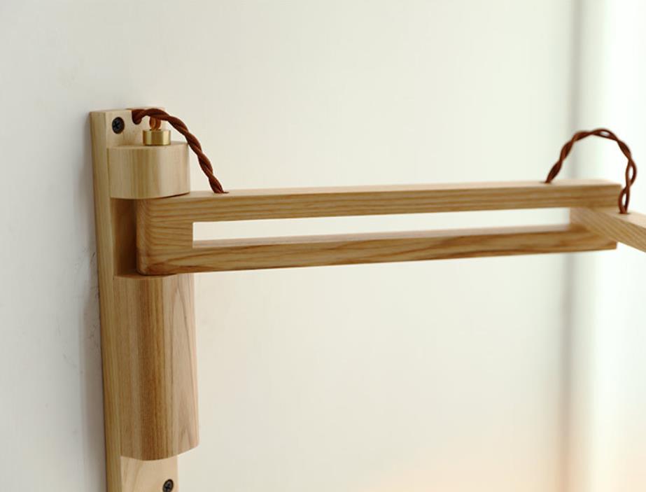 Swing-Arm Sconce with Ribbed Glass Shade 8.3 Inch Light Wood Walnut Brass Accent Fixture for Bedroom Hallway Entryway Reading Adjustable Mou